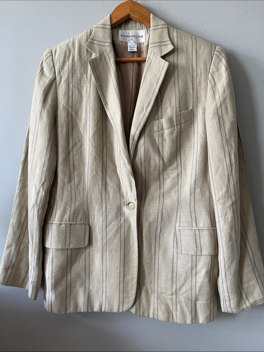Evan Picone vintage made in USA Beige Pinstripe Blazer linen blend